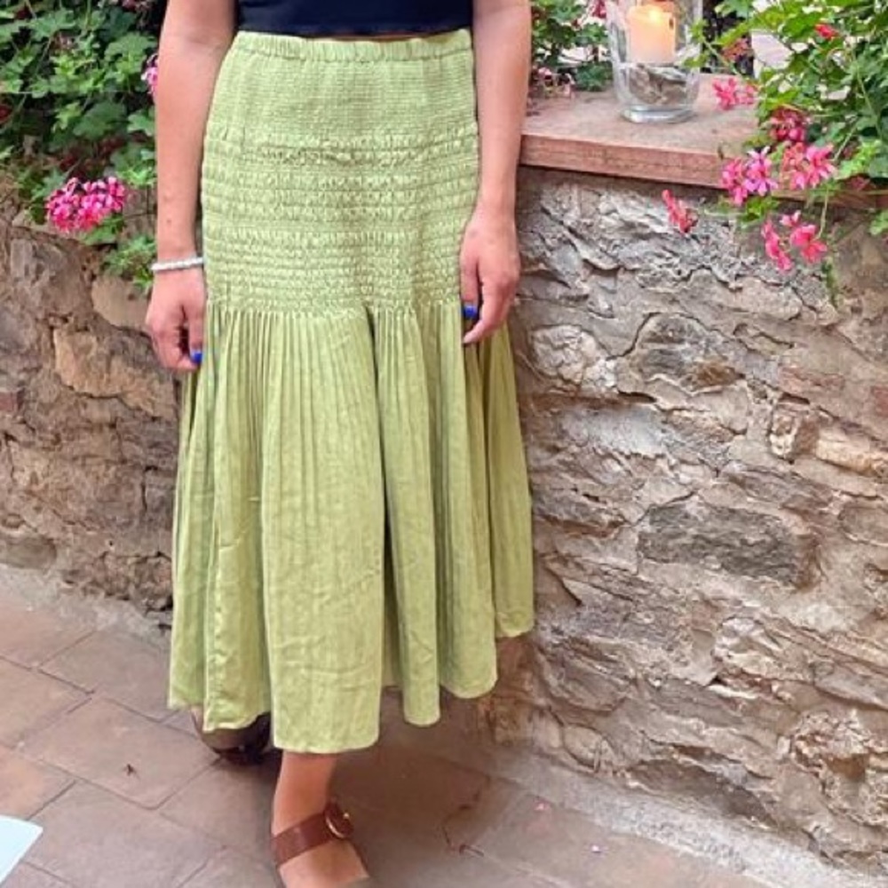 Lime green smocked skirt